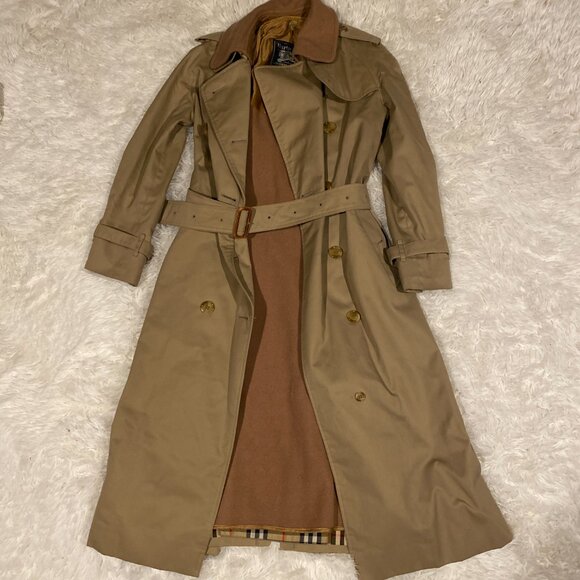 Vintage 90s Burberry Camel Wool Lined Kensington Chelsea Coat Medium Novacheck - Picture 4 of 16